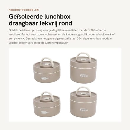 Dailygoods- Lunchbox Geïsoleerd - Draagbaar - Lekvrij - RVS 304 - Stapelbaar - Goede Afdichting - Voedselcontainer