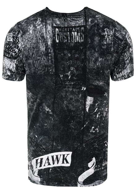 Gewassen biker T-shirt met voor- en achterkant bedrukt