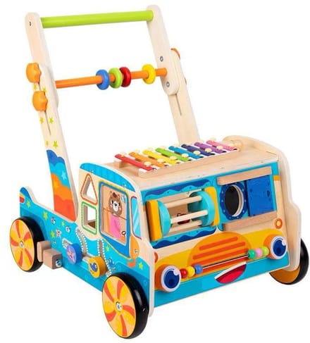 Bextunio Houten Loopwagen 1 jaar (45 cm) – 10‑in‑1 Activiteitencentrum – Stevig, Educatief & Cadeauklaar