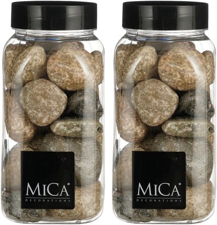 Mica Decorations decoratie stenen - 2x - groot - 650ml - beige mix - hobby steentjes - sier stenen