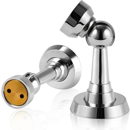 Magnetische Deurstop - Deurvanger Messing - Houd Deur Open - Roestvrij Messing Constructie - 2 Stuks - Helder Chroom