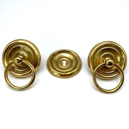 Kabinetbeslag Set Messing Rond Groot 2 ladetrekkers en 1 sleutelplaat 80mm