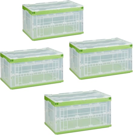 4er set vouwkrat met deksel - boodschappenkrat transparant - stapelbaar - 60 l