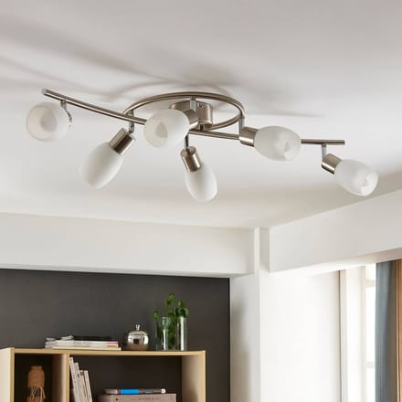 Lindby spot Arda, 75 cm, 6-lamps, nikkel, glas, E14