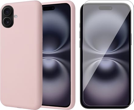 Hoesje geschikt voor iPhone 16 Plus - Screenprotector Glas - Matte Case Roze met Fluweelzachte Binnenzijde
