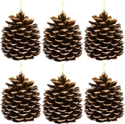 Anna's Collection LED dennenappel kaars - 6x - bruin - 12.5 x 10.5 cm - met timer