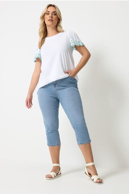Yours Cropped Ava Jeans Van Katoen In Lichtblauw Size 54