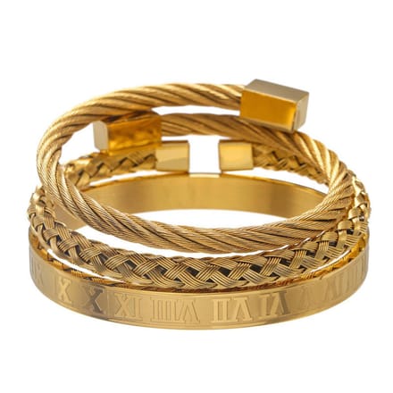 Tesoro Mio Michel – Armbanden Set Heren – Driedelig – Edelstaal - Kleur Goud