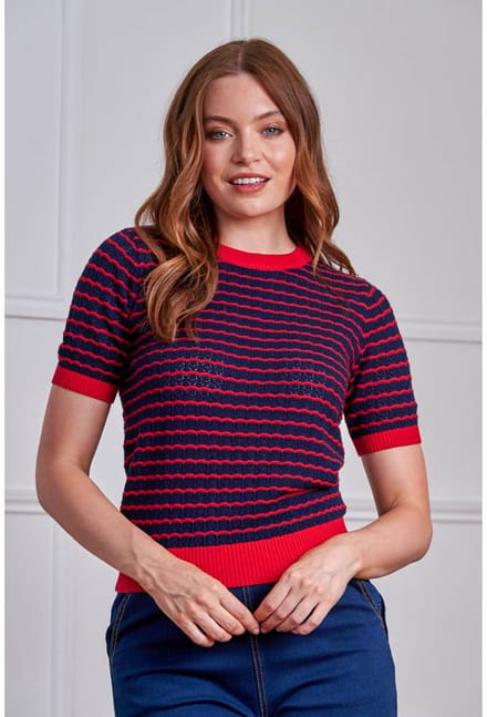 Banned - Serena Gebreide trui - XL - Donkerblauw/Rood