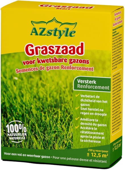 AZstyle Graszaad Versterk - voor Kwetsbare Gazons - voor 12,5 m² - 250 GR