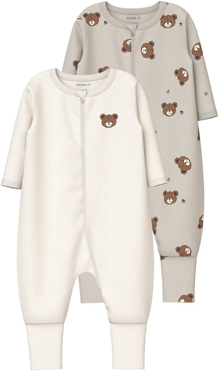 NAME IT - NBNNIGHTSUIT 2P ZIP FF PUMICE BEAR NOOS - Baby - Pyjamas