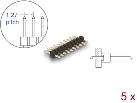 Delock Pin header 10 pin, pitch 1.27 mm, 1-row, straight, 5 pieces