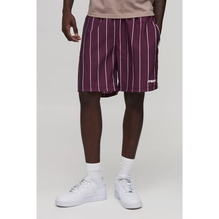 Relaxed Short Length Stripe Nylon Short | Red | Size Small