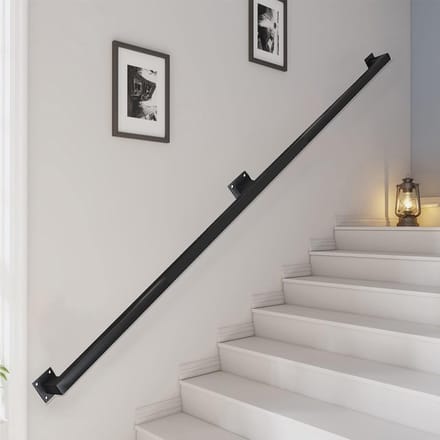 Moderne zwarte trapleuning set 30cm-600cm - wandmontage metalen handgreep