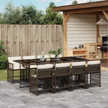 vidaXL - 9-delige - Tuinset - met - kussens - poly - rattan - bruin