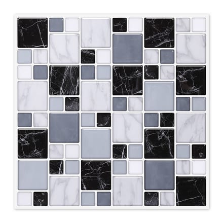 24Supply Plaktegels - 10 Stuks - Glans - Mozaiek - Zwart/Grijs - 25.4x25.4cm