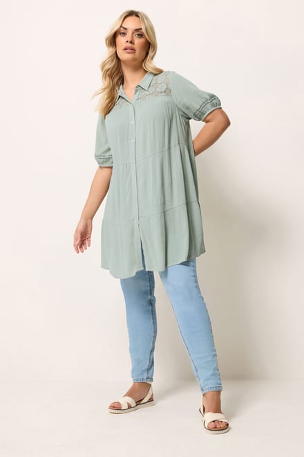 Yours Saliegroene Gelaagde Tshirt Size 42