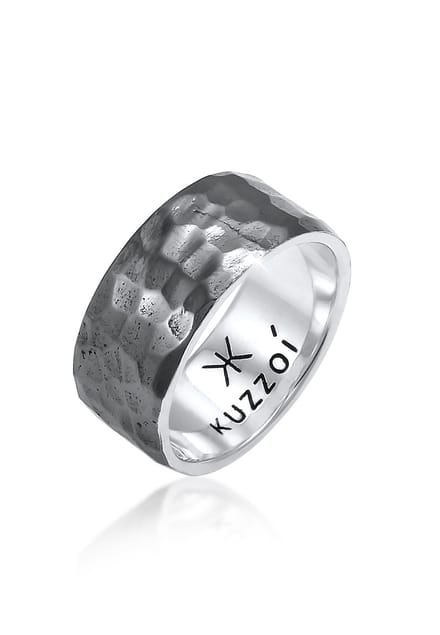 KUZZOI - Ring - Heren Band Ring Hammered Chunky Solid in 925 Sterling Zilver - Heren