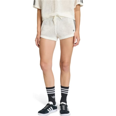 Adidas Knitted Crochet Shorts Korte Broeken Dames - Wit - Maat M (38-40) - Poly Mesh