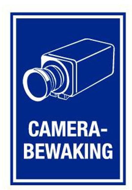 Camerabewaking sticker met tekst blauw 200 x 300 mm