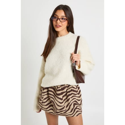 boohoo Dames Zebra Wollen Look A-lijn Mini Rok | Maat: 6