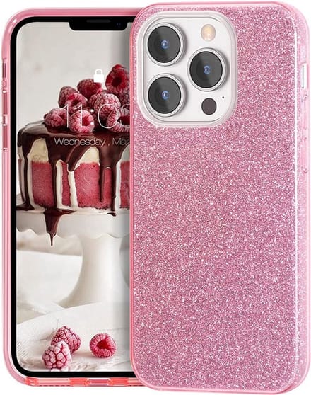 Casemania Hoesje Geschikt voor Apple iPhone 14 Pro Max - Roze - Glitter Back Cover