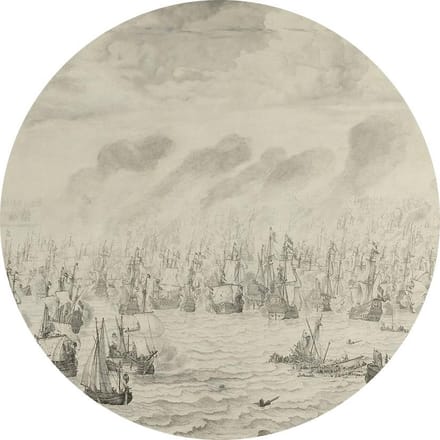 De zeeslag bij Terheide, Willem van de Velde - Foto op Behangcirkel - ⌀ 80 cm