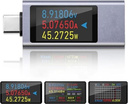 USB C Voltage and Current Power Meter with Curved Display