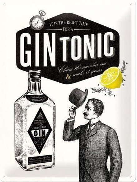 3D metalen Wandbord "It's the right time for Gin Tonic 30x40cm