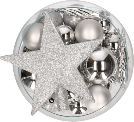 Decoris kerstballen set - 33x stuks - zilver - kunststof - met piek