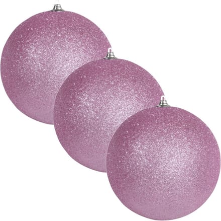 Othmar Decorations Kerstbal - 3x - groot - roze - D13,5 cm - kunststof - glitter afwerking - kerstversiering