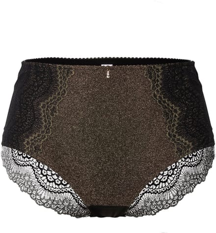 Ulla Popken - Dames - Midislip goudglanzend kant dekkend - Zwart - Maat 58+