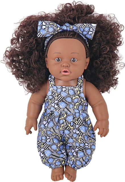 Eco Toys 30cm Pop met Krullen en Blauwe Jumpsuit