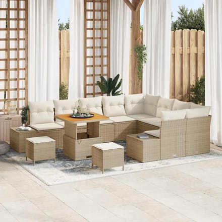 vidaXL - Tuinbank - Set - 12 - st - 11-zits - Beige - Poly - rattan