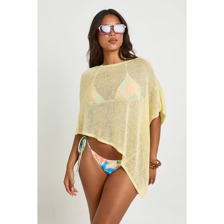boohoo Dames Gebreide Doorzichtige Cape Met Slash-hals | Citroen | Maat: Medium
