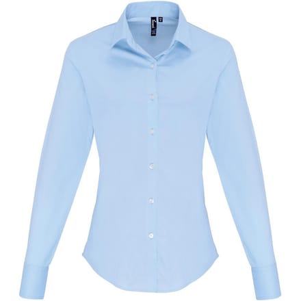 Premier Dames/Dames Popeline Stretch Shirt Met Lange Mouwen (Lichtblauw)