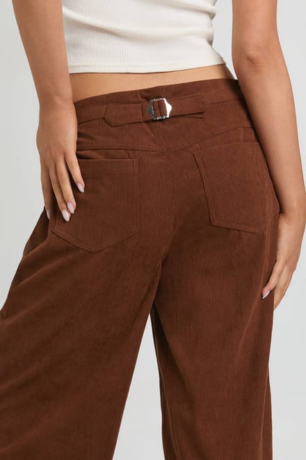 boohoo Dames Cord Cinch Taille Wijde Pijp Broek | Tan | Maat: 6