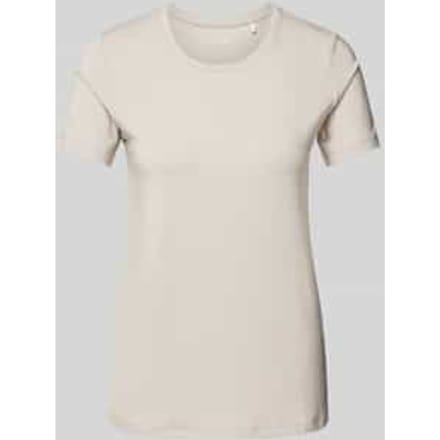 T-shirt met geribde ronde hals