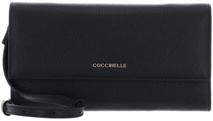 COCCINELLE Leren portemonnee schoudertas Metallic Soft Mini Bag Wallet Grained Leather Noir zwart