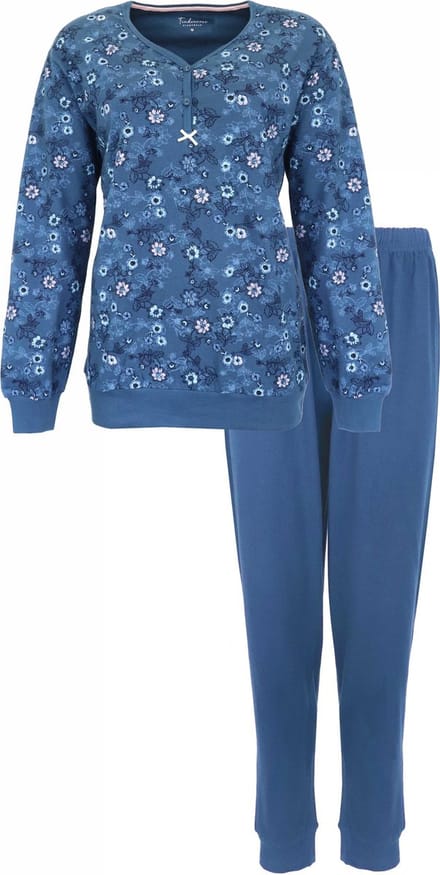Tenderness Dames Pyjama - Katoen - Polo Sluiting - Blauw - Maat 3XL
