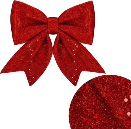 Springos Kersthanger | Kerstversiering | Kerstdecoratie Voor Binnen | Kerststrik | Rood | Glitter | 20 cm | 1 Stuk