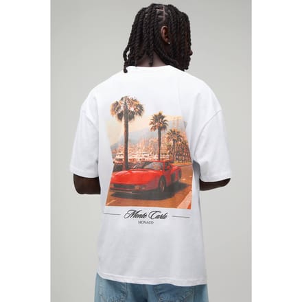 Wit Oversized T-shirt Met Monte Carlo Fotografische Print | White | Size Large