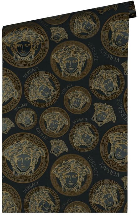 "MEDUSA HOOFD" SATIJN GLANZEND BEHANG | Design - goud zwart - A.S. Création Versace 5