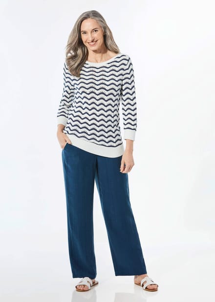 Tricot pullover met 3/4-mouwen - gebroken wit / gedess. - Gr. 46 van Goldner Fashion