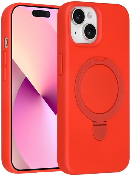 TUNIQ telefoonhoesje voor Apple iPhone 15 - MagSafe met ringstand - Rood