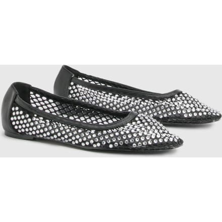 boohoo Dames Diamante Mesh Ballerina's | Black | Maat: 6