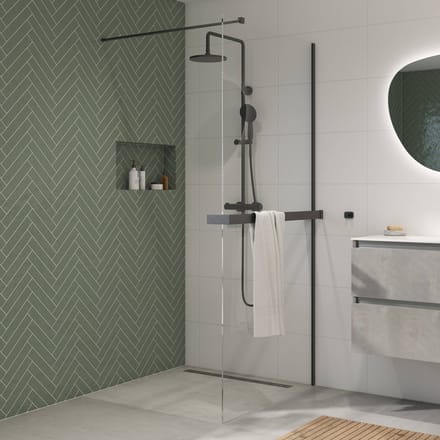 Saqu Modulo inloopdouche incl. antikalk 80x210cm met handdoekhouder mat zwart