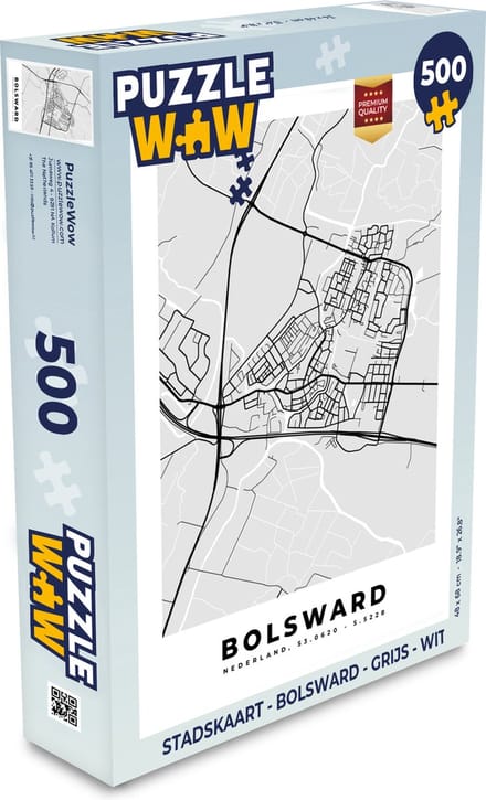 Puzzel Stadskaart - Bolsward - Grijs - Wit - Legpuzzel - Puzzel 500 stukjes - Plattegrond