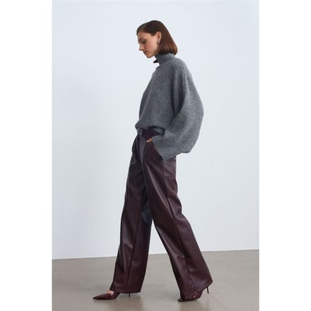 Hoge Taille Wijde Pijpen Neplederen Broek