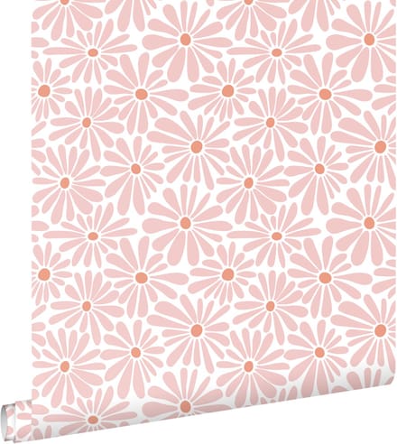 ESTAhome behang madeliefjes roze en terracotta - 0.53 x 10.05 m - 132004